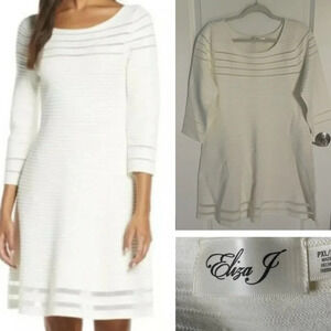 New! Eliza J. 3/4 Sleeve Mesh Fit & Flare Dress nwt 29363